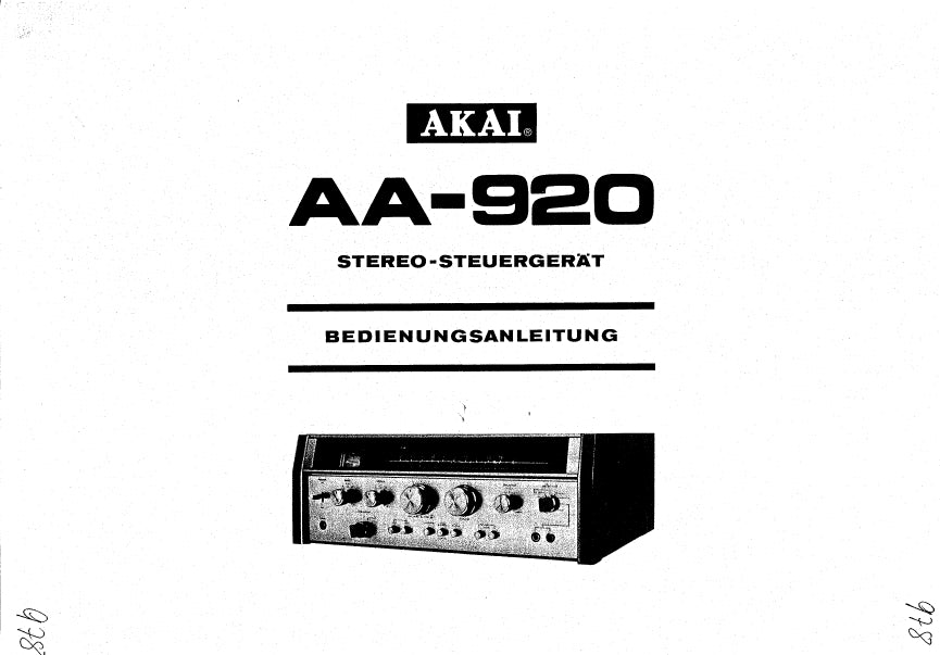 AKAI AA-920 BEDIENUNGSANLEITUNG MIT ANSCHLUSSE DEUTSCH STEREO-STEURGERAT
