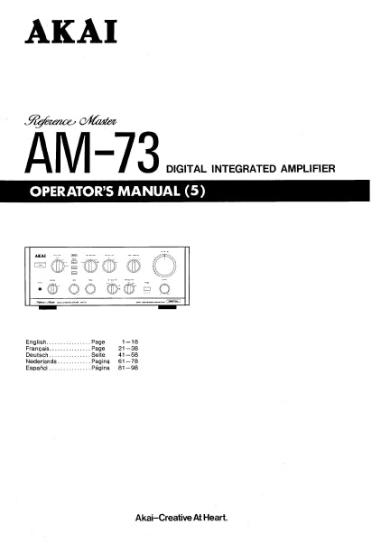 AKAI AM-73 OPERATORS MANUAL MANUEL DE L'UTILISATEUR BEDIENUNGSANLEITUNG ENG FRANC DEUTSCH DIGITAL INTEGRATED AMPLIFIER
