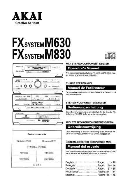 AKAI AM-M630 AM-M830 OPERATORS MANUAL MANUEL DE L'UTILISATEUR BEDIENUNGSANLEITUNG GEBRUIKSAANWIJZING MANUAL DEL USUARIO ENG FRANC DEUT NL ESP MIDI STEREO COMPONENT SYSTEM
