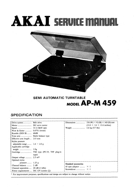 AKAI AP-M459 SERVICE MANUAL IN ENGLISH SEMI AUTOMATIC TURNTABLE