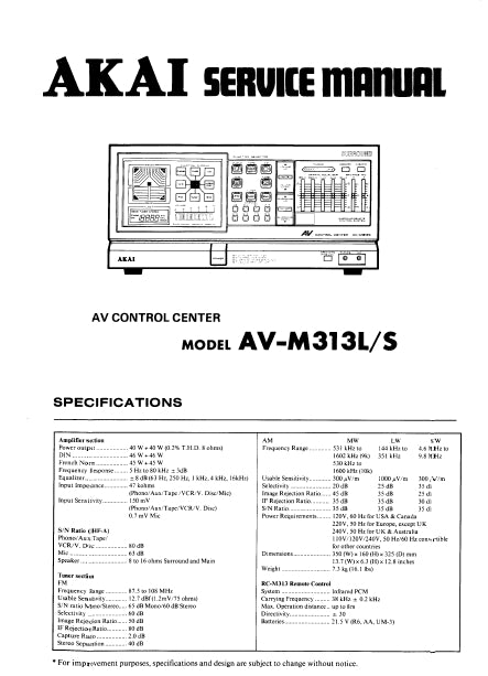 AKAI AV-M313L AV-M313S SERVICE MANUAL BOOK IN ENGLISH AV CONTROL CENTER