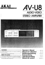Load image into Gallery viewer, AKAI AV-U8 OPERATORS MANUAL BOOK IN ENG FR DE SVENSKA NL ESP AUDIO VIDEO STEREO AMPLIFIER
