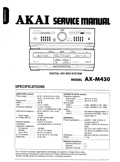 AKAI AX-M430 SERVICE MANUAL IN ENGLISH DIGITAL HIFI MIDI SYSTEM