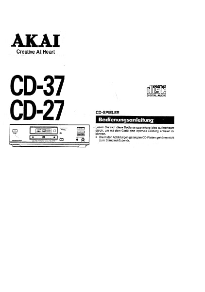 AKAI CD-27 CD-37 BEDIENUNGSANLEITUNG MIT ANSCHLUSSE DEUTSCH CD-SPIELER