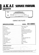 Load image into Gallery viewer, AKAI CD-3000C SERVICE MANUAL IN ENGLISH CD PLAYER

