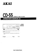 Load image into Gallery viewer, AKAI CD-55 OPERATORS MANUAL CD PLAYER
