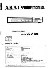 Load image into Gallery viewer, AKAI CD-A305 SERVICE MANUAL IN ENGLISH CD PLAYER
