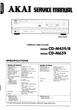 Load image into Gallery viewer, AKAI CD-M459 CD-M459R CD-M659 SERVICE MANUAL IN ENGLISH CD PLAYER
