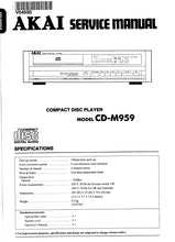 Load image into Gallery viewer, AKAI CD-M959 SERVICE MANUAL IN ENGLISH CD PLAYER
