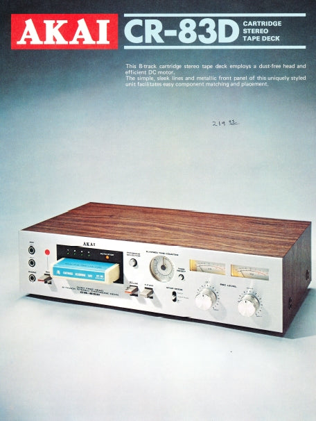 AKAI CR-83D CATALOG IN ENGLISH 8 TRACK CARTRIDGE STEREO TAPE DECK