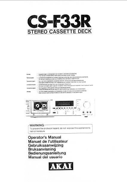 AKAI CS-F33R BEDIENUNGSANLEITUNG DEUTSCH STEREO KASSETTENDECK