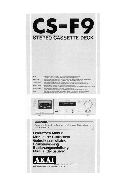 AKAI CS-F9 OPERATORS MANUAL BEDIENUNGSANLEITUNG ENGLISH DEUTSCH STEREO CASSETTE DECK STEREO KASSETTENDECK