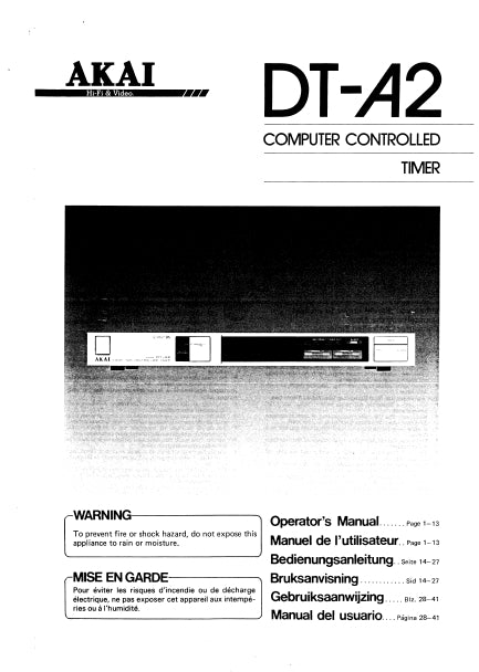 AKAI DT-A2 OPERATORS MANUAL MANUEL DE L'UTILISATEUR ENG FRANC COMPUTER CONTROLLED TIMER