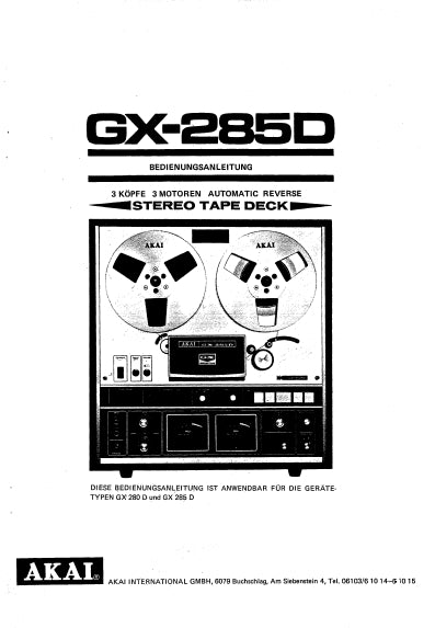 AKAI GX-285D GX-280D BEDIENUNGSANLEITUNG DEUTSCH STEREO TAPE DECK