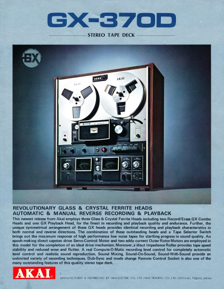 AKAI GX-370D CATALOG IN ENGLISH STEREO TAPE DECK