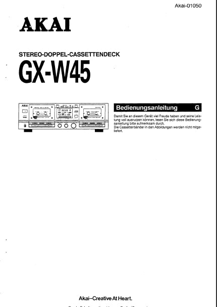 AKAI GX-W45 BEDIENUNGSANLEITUNG DEUTSCH STEREO-DOPPEL-CASSETENDECK