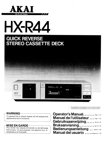 AKAI HX-R44 BEDIENUNGSANLEITUNG MANUAL DEL USUARIO DEUT ESP STEREO CASSETTE DECK