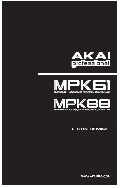 AKAI MPK61 MPK88 OPERATORS MANUAL BOOK IN ENGLISH MIDI KEYBOARD CONTROLLER
