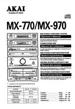 Load image into Gallery viewer, AKAI MX-770 MX-970 OPERATORS MANUAL BOOK IN ENG FR DE ESP NL MINI STEREO COMPONENT SYSTEM
