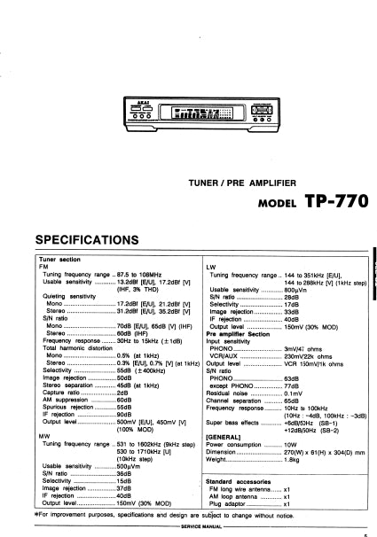 AKAI TP-770 SERVICE MANUAL IN ENGLISH TUNER PRE AMPLIFIER