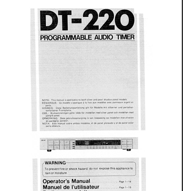 AKAI DT-220 OPERATORS MANUAL MANUEL DE L'UTILISATEUR ENG FRANC PROGRAMMABLE AUDIO TIMER