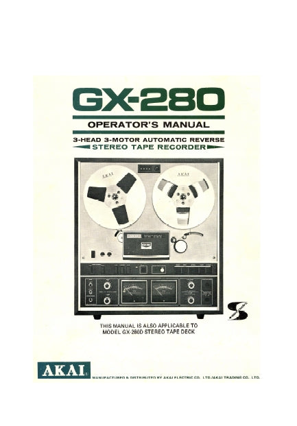 AKAI GX-280 GX-280D OPERATOR'S MANUAL BOOK IN ENGLISH STEREO TAPE RECORDER