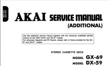 Load image into Gallery viewer, AKAI GX-69 DX-59 SERVICE MANUAL IN ENGLISH STEREO CASSETTE DECK
