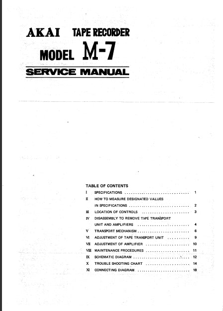 AKAI M-7 SERVICE MANUAL IN ENGLISH STEREO TAPE RECORDER