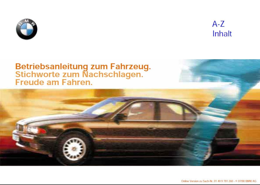 BMW 7 SERIE 1998 BETRIEBSANLEITUNG DEUTSCH AUTO
