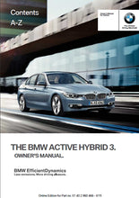 Load image into Gallery viewer, BMW ACTIVE HYBRID 3 2015 OWNERS MANUAL IN ENGLISH MOTOR CAR
