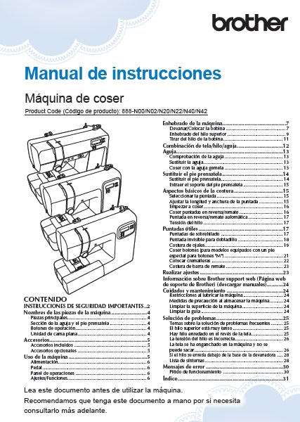 BROTHER CP80X MANUAL DE INSTRUCCIONES ESP MAQUINA DE COSER