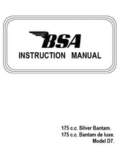 Load image into Gallery viewer, BSA D7 175 SILVER BANTAM BANTAM DELUXE INSTRUCTION MANUAL IN ENGLISH MOTORCYCLE
