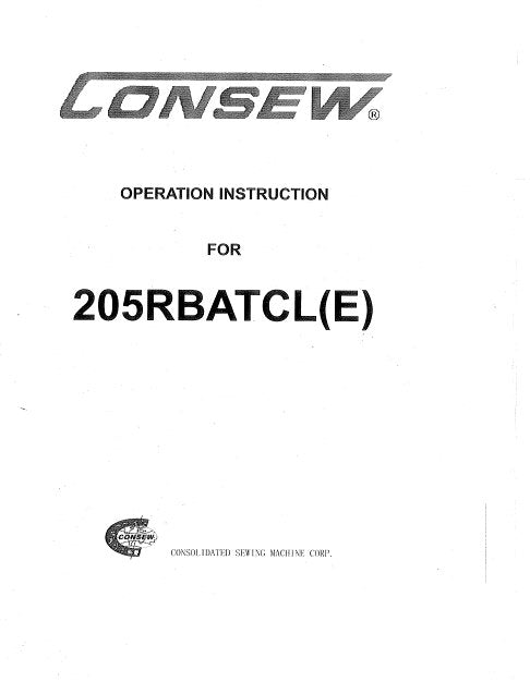 CONSEW 205RBBATCL(E) OPERATION INSTRUCTION IN ENGLISH SEWING MACHINE