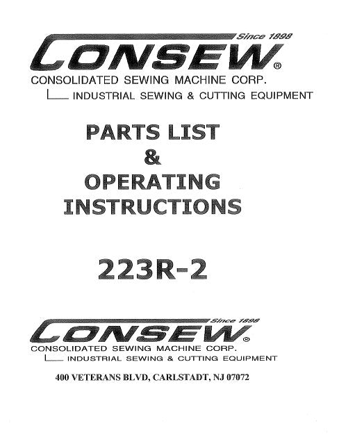 CONSEW MODEL 223R-2 OPERATING INSTRUCTIONS IN ENGLISH SEWING MACHINE