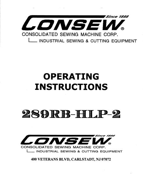 CONSEW 289RB-HLP-2 OPERATING INSTRUCTIONS IN ENGLISH SEWING MACHINE