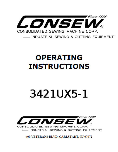 CONSEW 3421UX5-1 OPERATING INSTRUCTIONS IN ENGLISH SEWING MACHINE