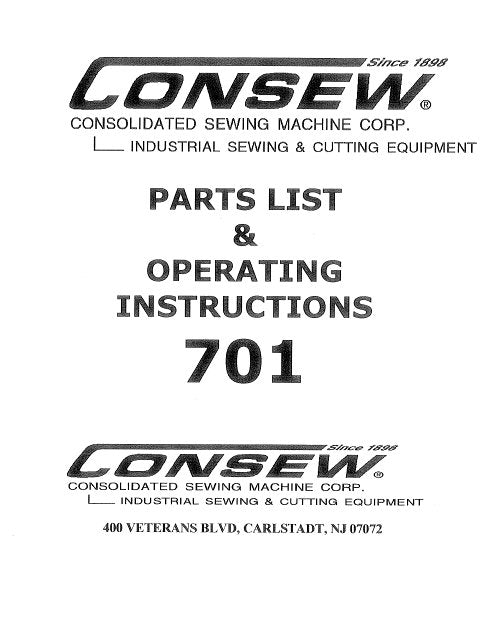 CONSEW 701 OPERATING INSTRUCTIONS IN ENGLISH SEWING MACHINE