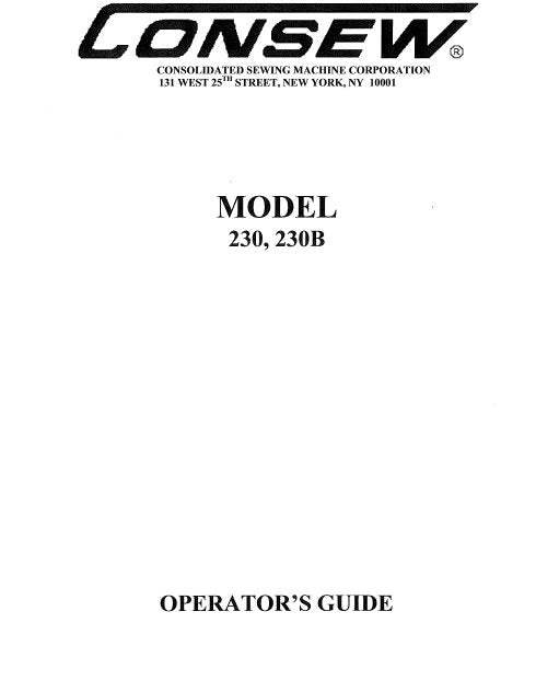 CONSEW MODEL 230 230B OPERATORS GUIDE IN ENGLISH SEWING MACHINE
