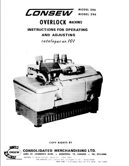 CONSEW MODEL 286 296 INSTRUCTIONS FOR OPERATING AND ADJUSTING IN ENGLISH SEWING MACHINE