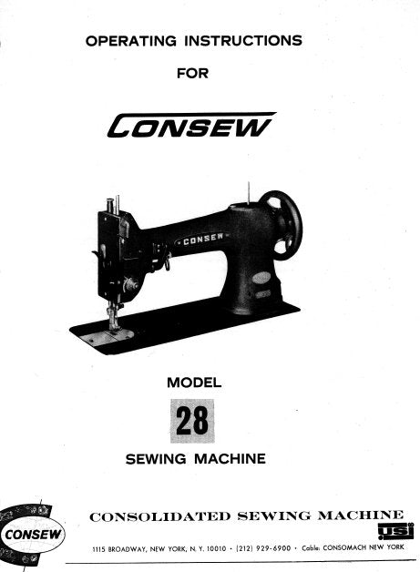 CONSEW MODEL 28 OPERATING INSTRUCTIONS IN ENGLISH SEWING MACHINE