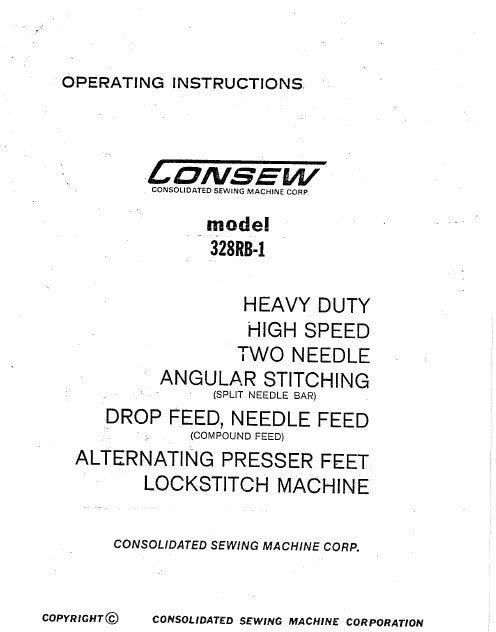 CONSEW MODEL 328RB-1 OPERATING INSTRUCTIONS IN ENGLISH SEWING MACHINE