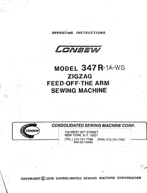 CONSEW MODEL 347R-1A-WS OPERATING INSTRUCTIONS IN ENGLISH SEWING MACHINE