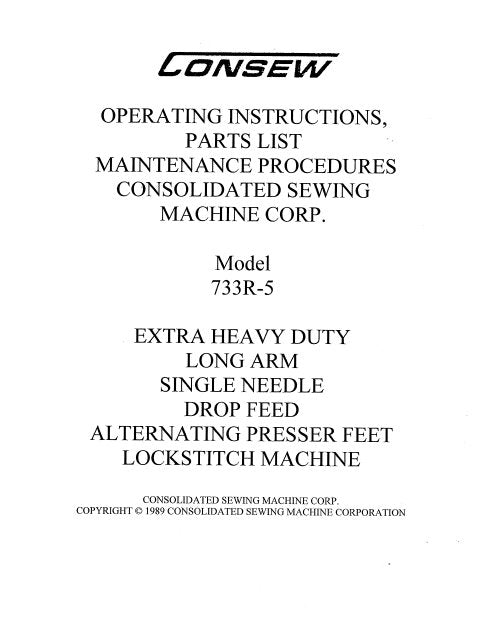 CONSEW MODEL 733R-5 OPERATING INSTRUCTIONS IN ENGLISH SEWING MACHINE