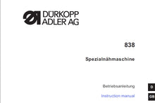 Load image into Gallery viewer, DURKOPP ADLER 838 INSTRUCTION MANUAL ENGLISH SEWING MACHINE
