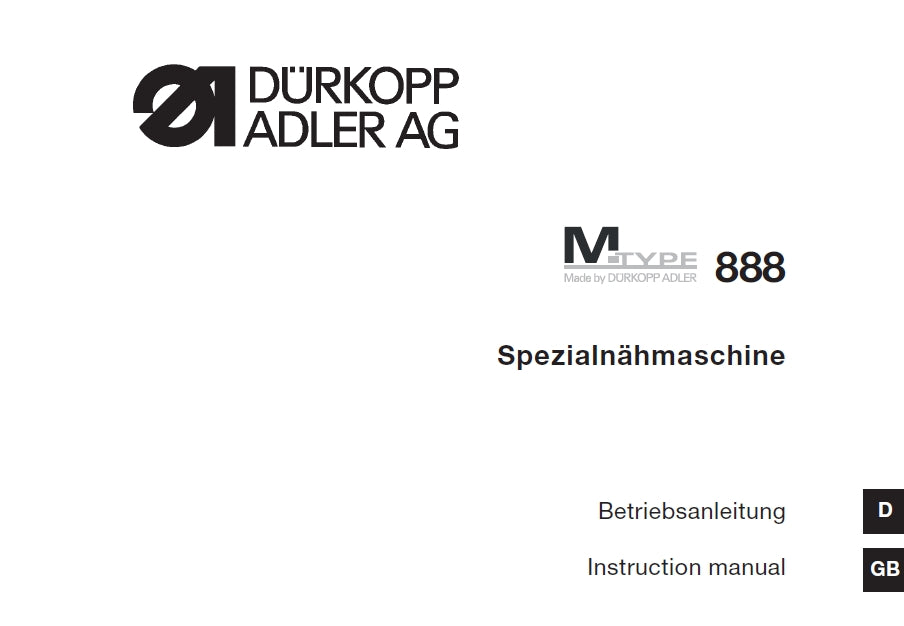 DURKOPP ADLER 888 INSTRUCTION MANUAL ENGLISH SEWING MACHINE