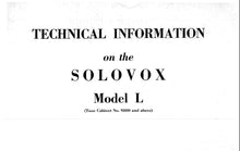 Load image into Gallery viewer, HAMMOND MODEL L SOLOVOX TECHNICAL INFORMATION IN ENGLISH ORGAN
