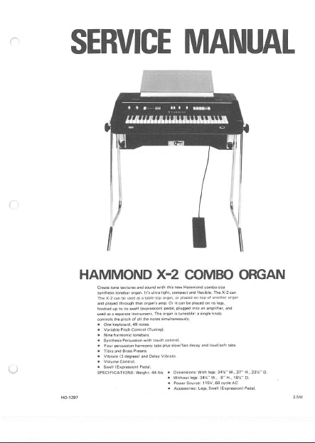 HAMMOND X-2 SERVICE MANUAL IN ENGLISH COMBO ORGAN