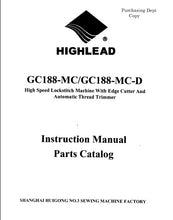 Load image into Gallery viewer, HIGHLEAD GC188-MC GC188-MC-D INSTRUCTION MANUAL IN ENGLISH SEWING MACHINE
