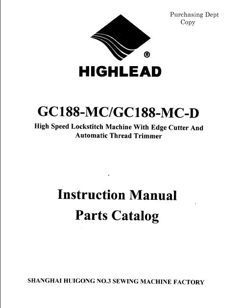 HIGHLEAD GC188-MC GC188-MC-D INSTRUCTION MANUAL IN ENGLISH SEWING MACHINE