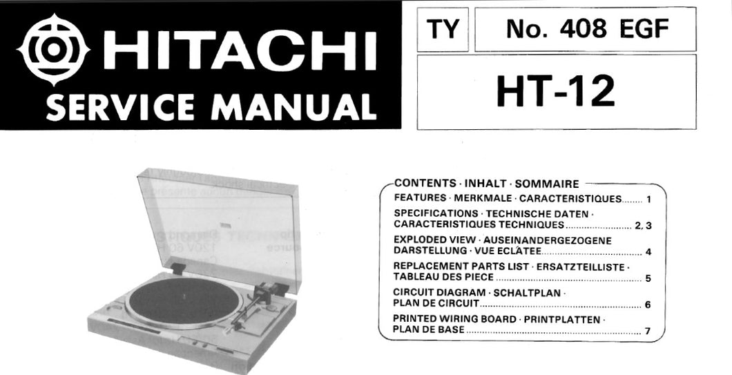 HITACHI HT-12 SERVICE MANUAL BELT DRIVE TURNTABLE